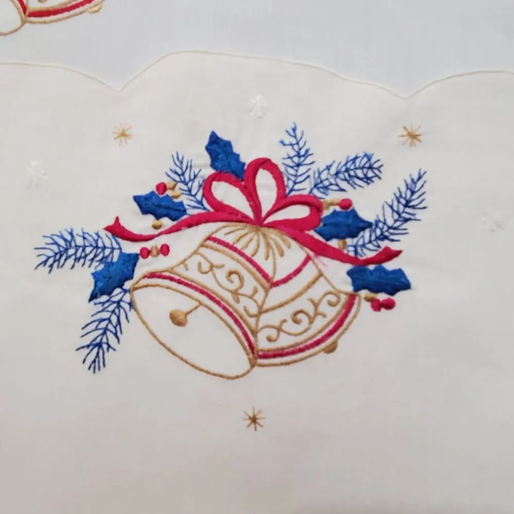 Oval Doily Placemats Lot 2 Embroidery Scallops Cream Bells Christmas 12x18
